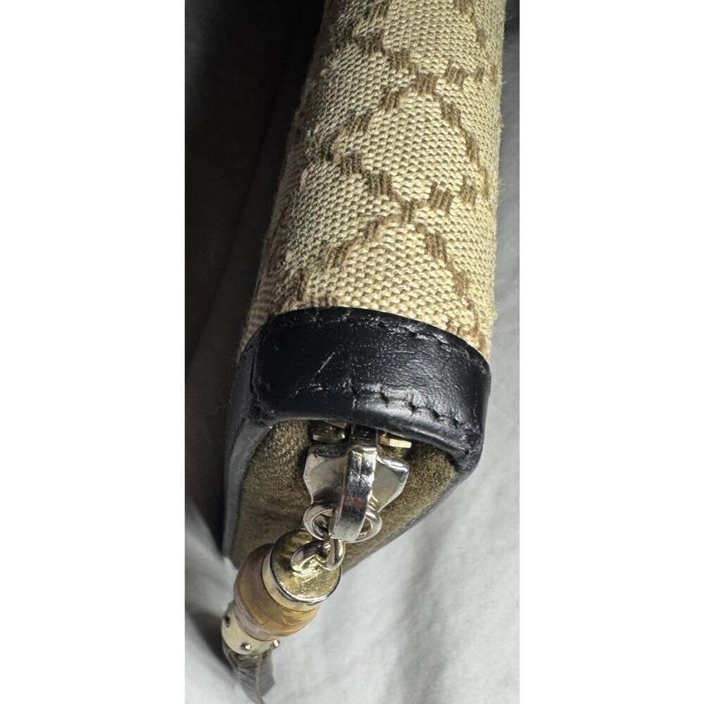 Gucci Bamboo Tassel Zip Around Wallet Beige Canvas Leather Vintage Authentic - Picture 5 of 16